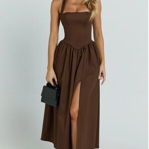 Elegant Brown Halter Maxi Dress